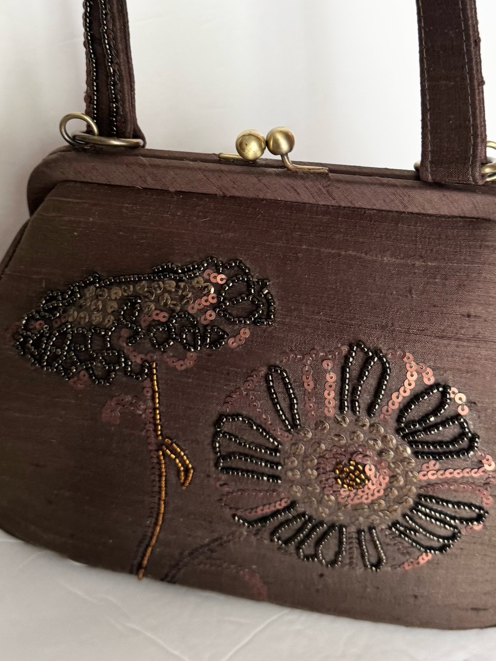 Talbots Silk Embellished Kisslock Handbag - Picture 11 of 16